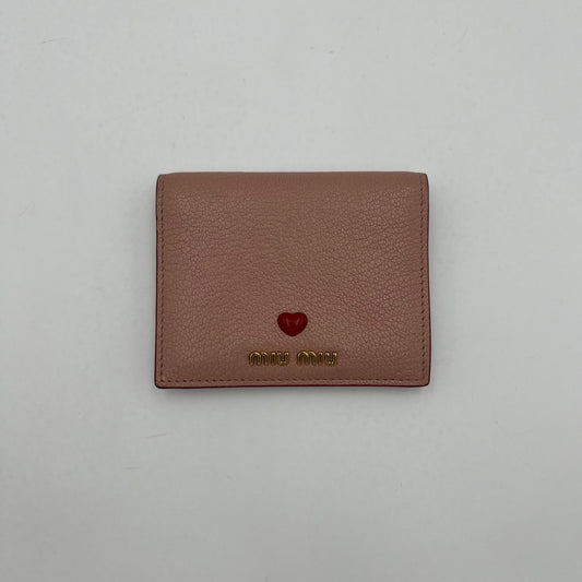 Miu Miu Nude Pink Leather Madras Heart Bifold Short Wallet