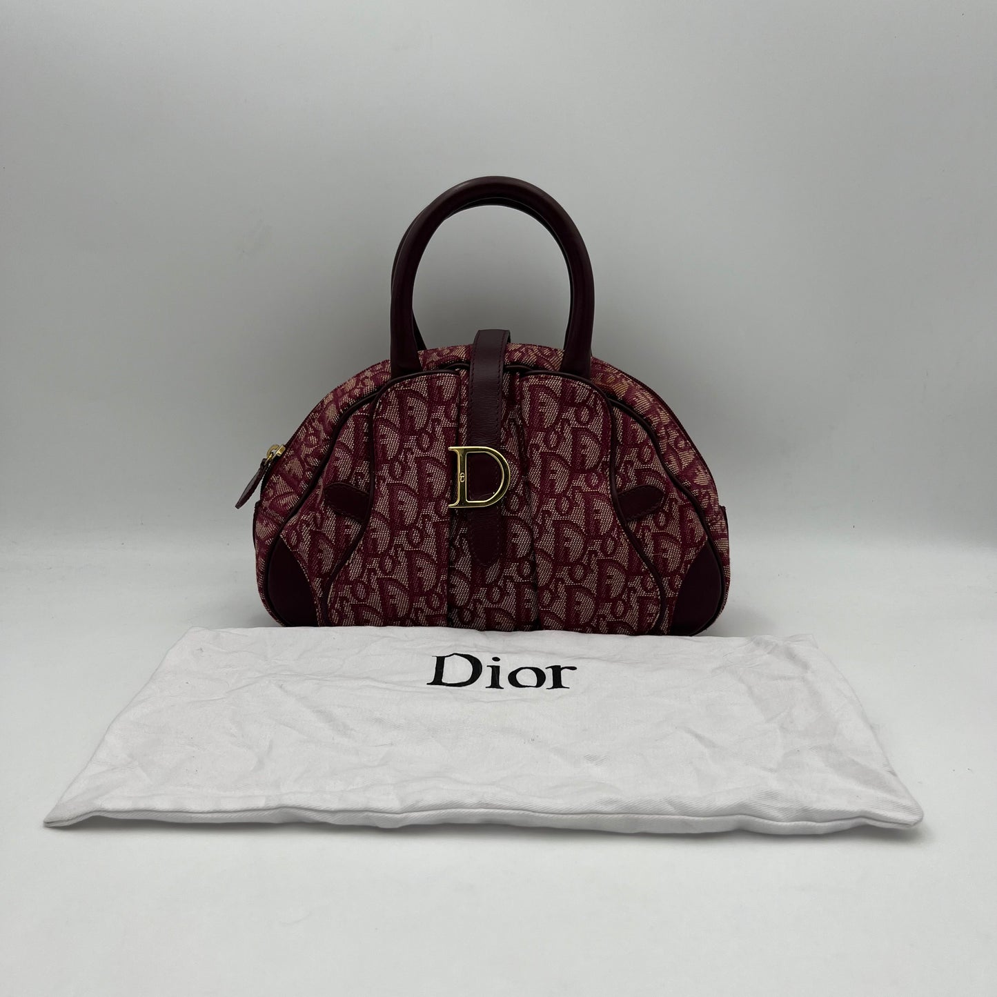 Christian Dior Galliano Red Monogram D Buckle Double Saddle Bowler