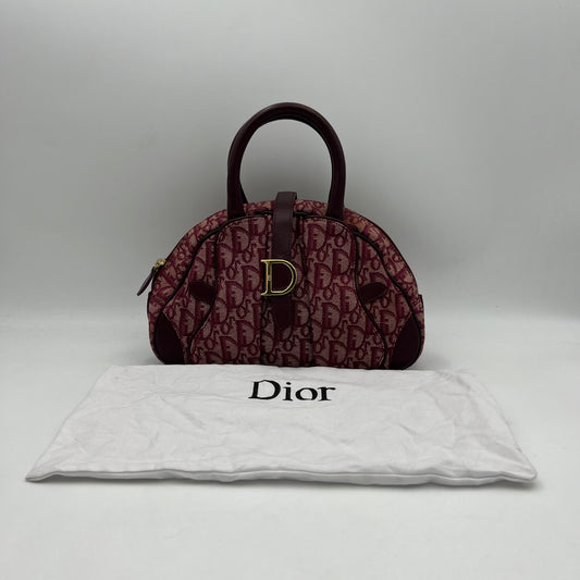 Christian Dior Galliano Red Monogram D Buckle Double Saddle Bowler