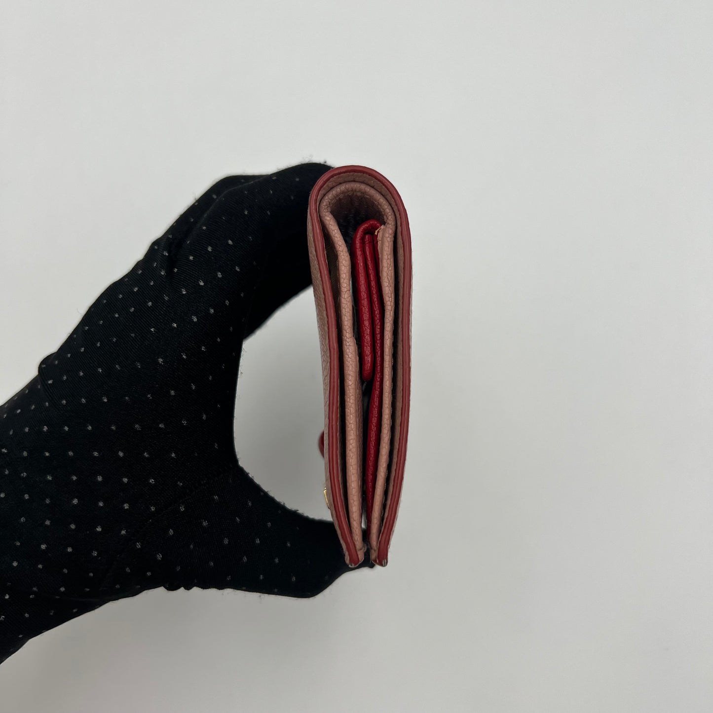 Miu Miu Nude Pink Leather Madras Heart Bifold Short Wallet