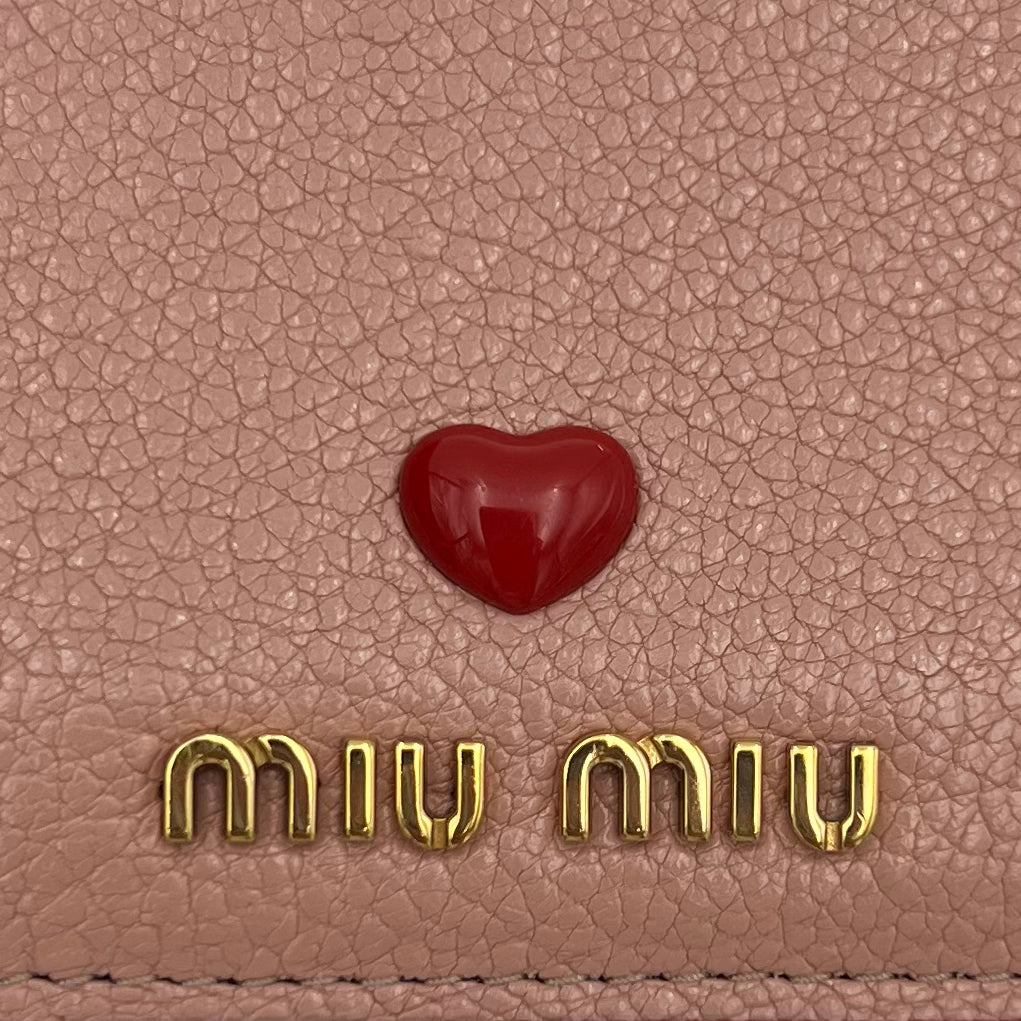 Miu Miu Nude Pink Leather Madras Heart Bifold Short Wallet
