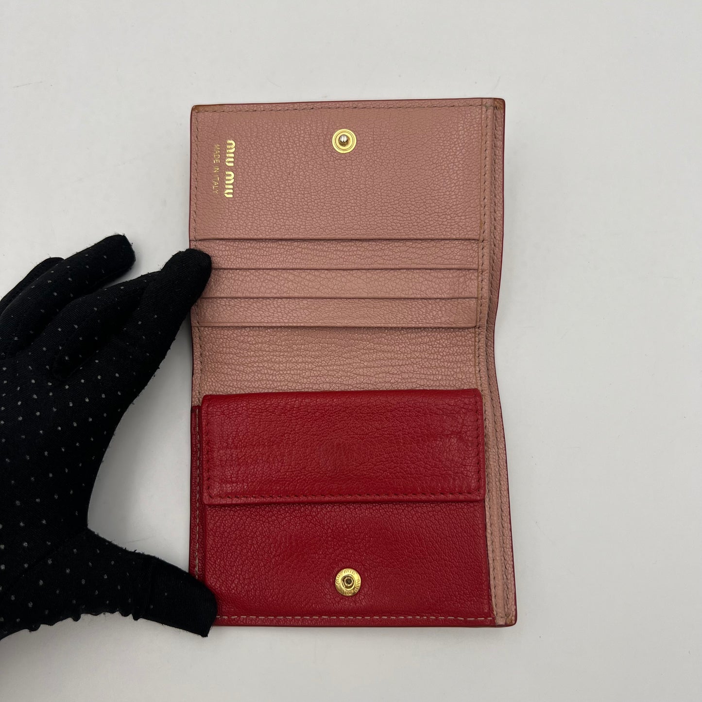 Miu Miu Nude Pink Leather Madras Heart Bifold Short Wallet