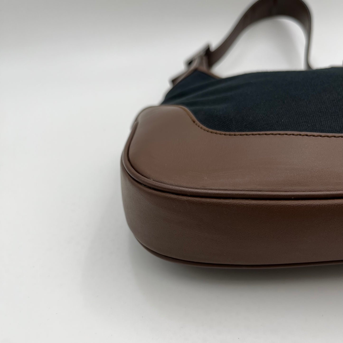 Gucci Dark Blue Canvas Brown Leather Sherryline Jackie O Hobo Bag