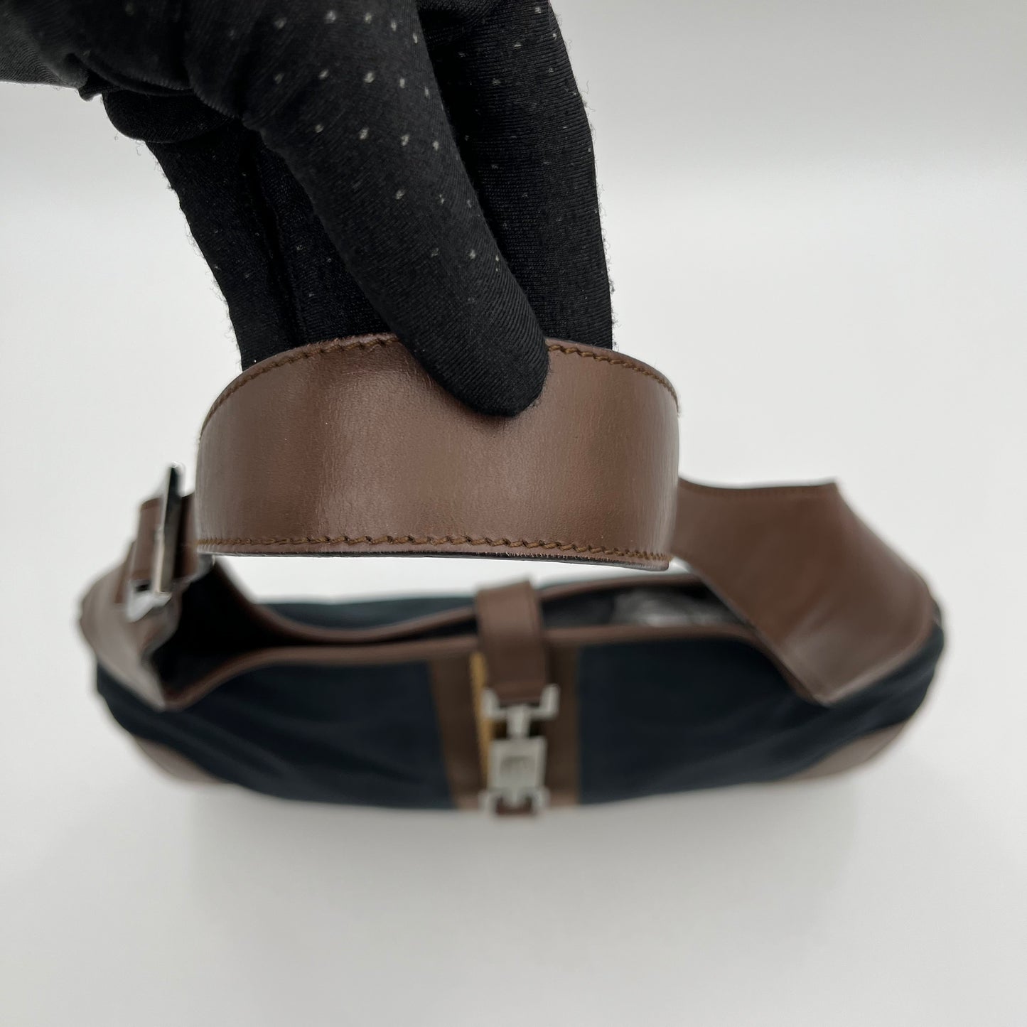 Gucci Dark Blue Canvas Brown Leather Sherryline Jackie O Hobo Bag