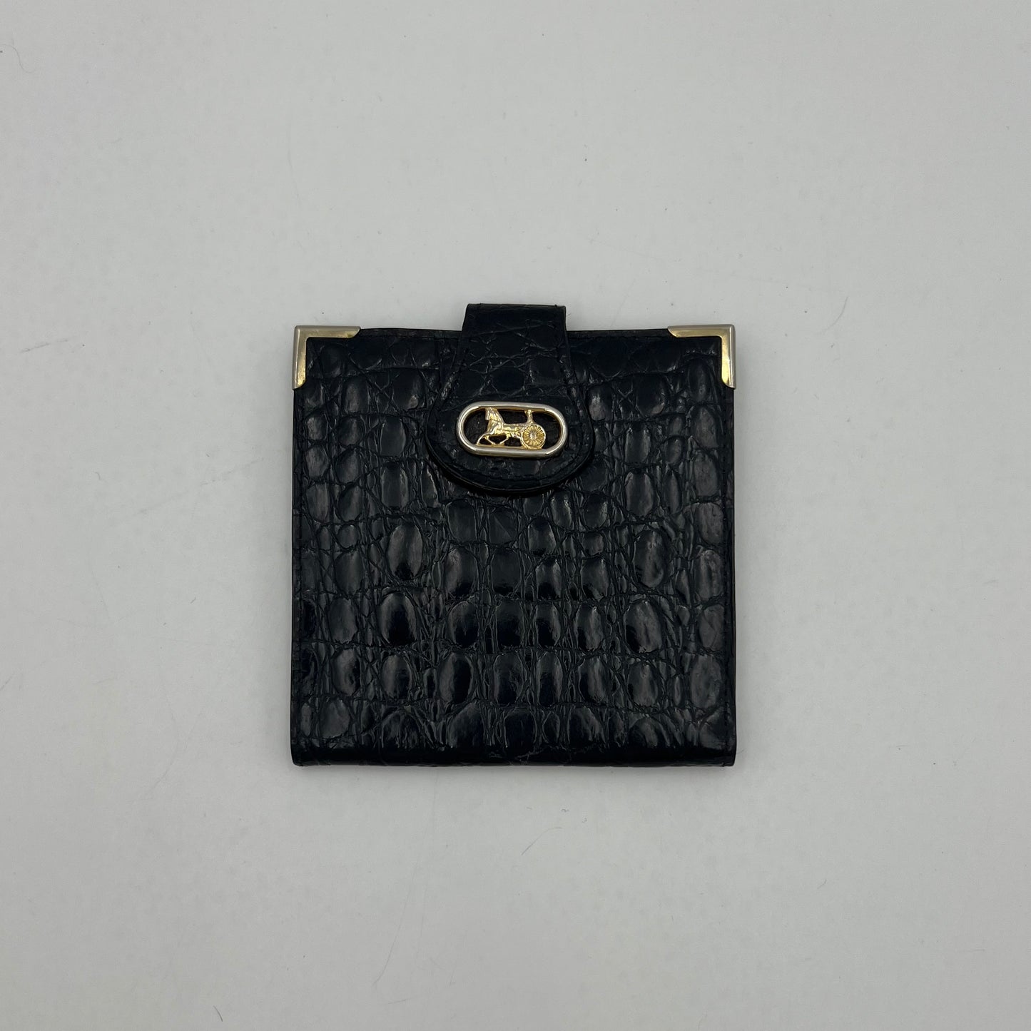 Celine Paris Black Croc Embossed Horse Carriage Slim Bifold Wallet