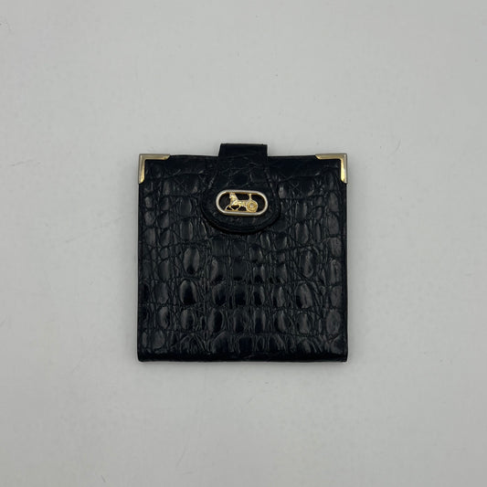 Celine Paris Black Croc Embossed Horse Carriage Slim Bifold Wallet