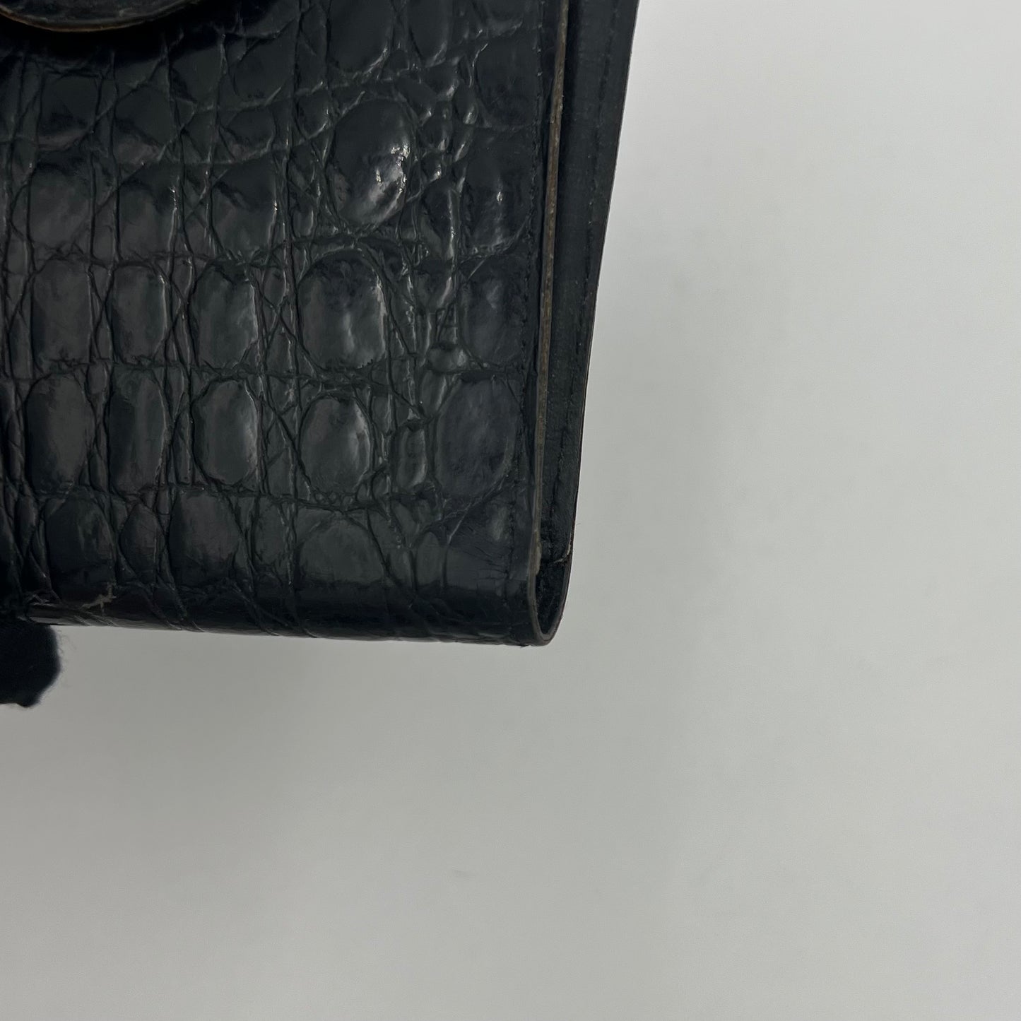 Celine Paris Black Croc Embossed Horse Carriage Slim Bifold Wallet