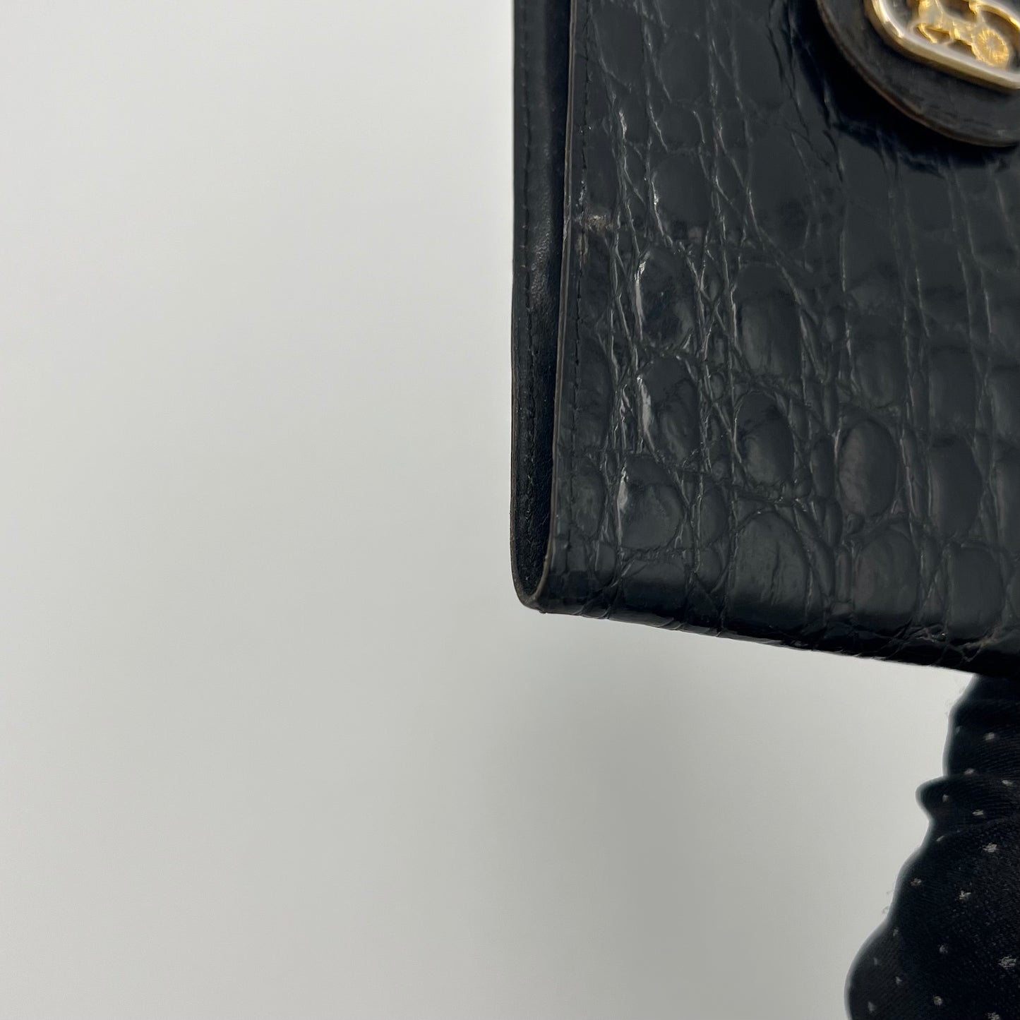 Celine Paris Black Croc Embossed Horse Carriage Slim Bifold Wallet