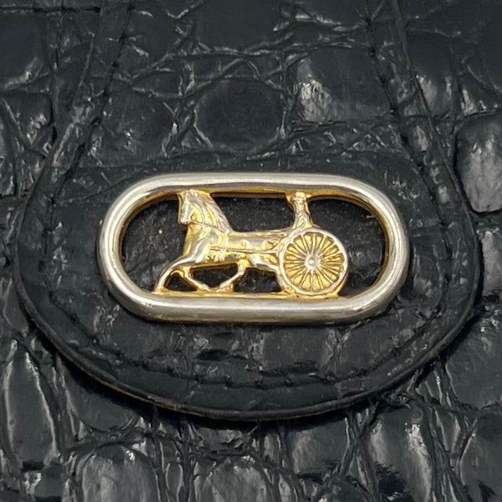 Celine Paris Black Croc Embossed Horse Carriage Slim Bifold Wallet