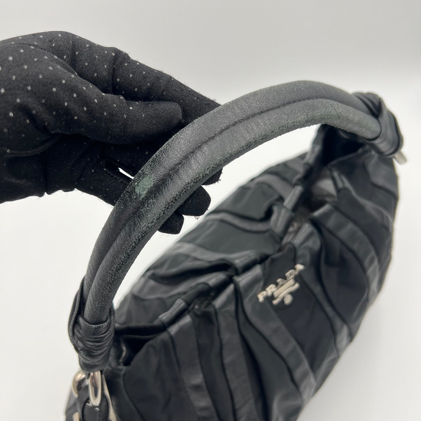 Prada Black Tessuto and Nappa Stripes Large Hobo Bag
