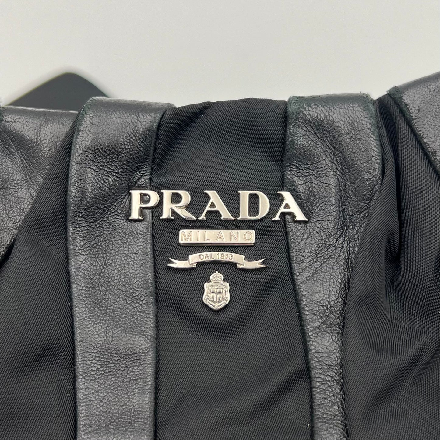 Prada Black Tessuto and Nappa Stripes Large Hobo Bag