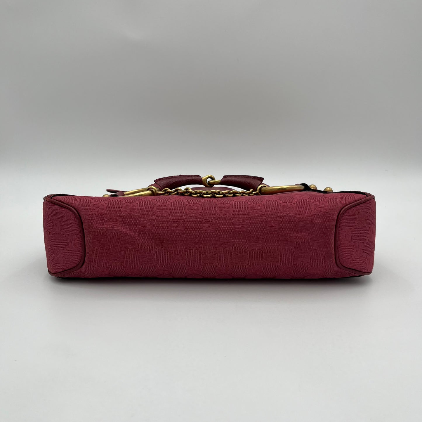 Gucci Pink GG Canvas and Leather Horsebit Shoulder Bag