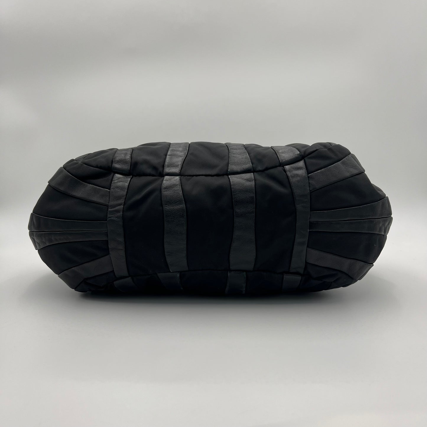 Prada Black Tessuto and Nappa Stripes Large Hobo Bag