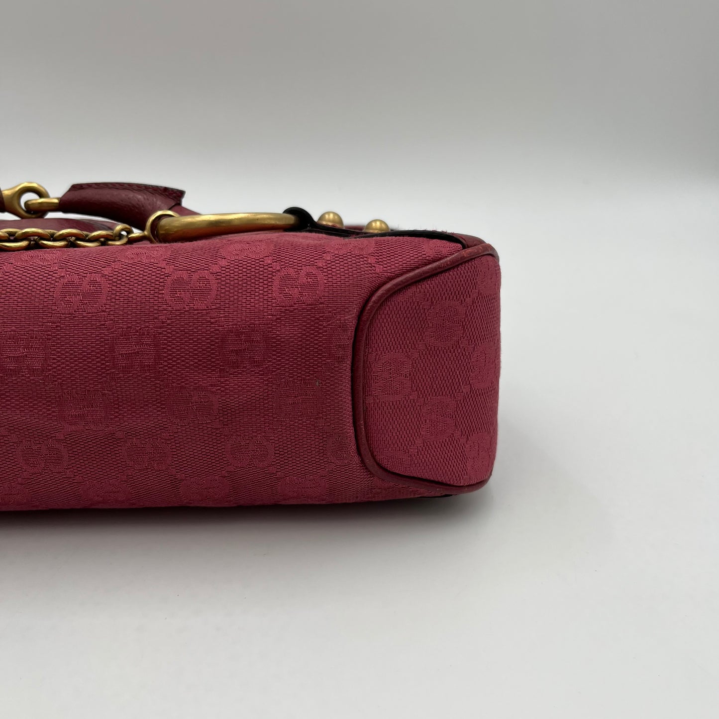 Gucci Pink GG Canvas and Leather Horsebit Shoulder Bag