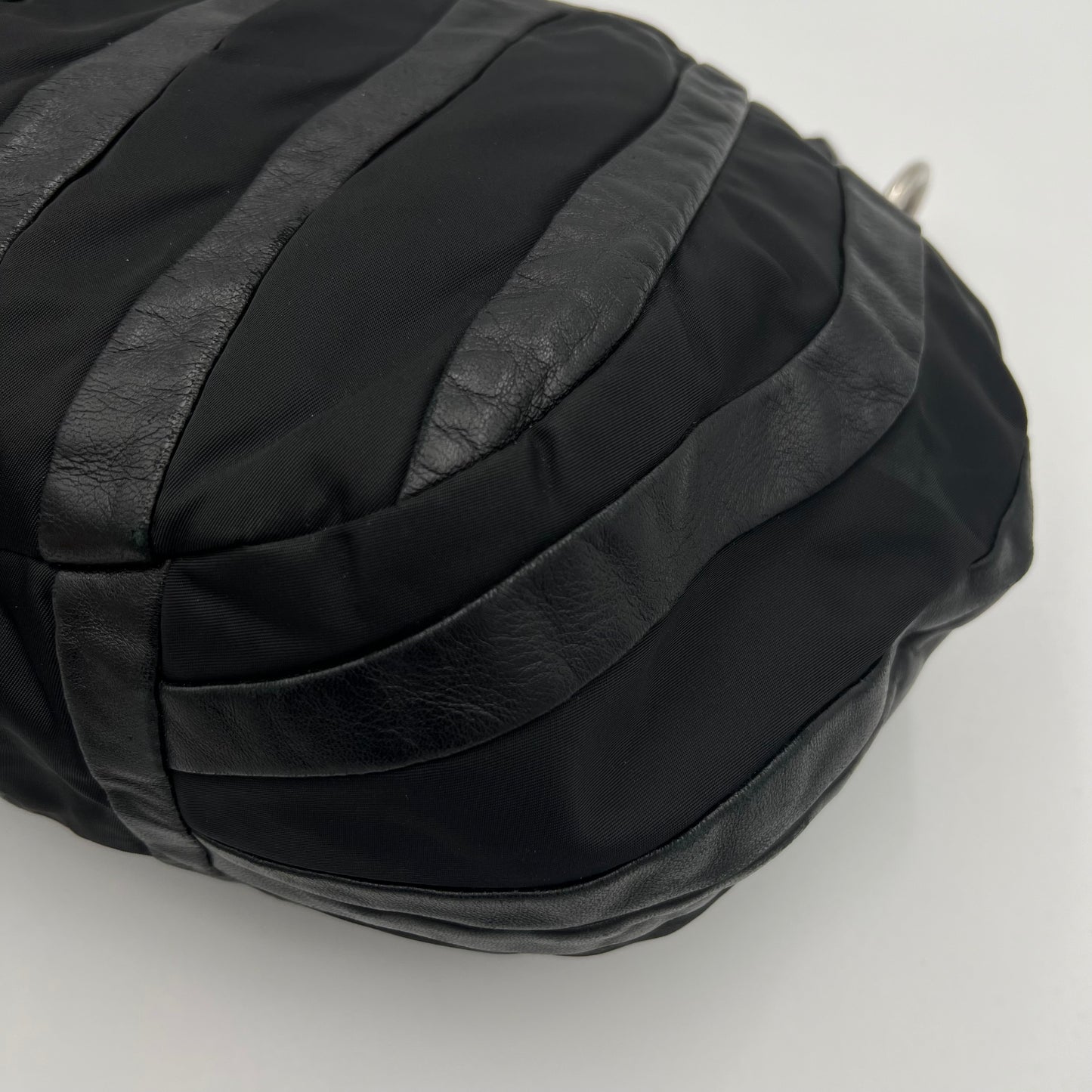 Prada Black Tessuto and Nappa Stripes Large Hobo Bag