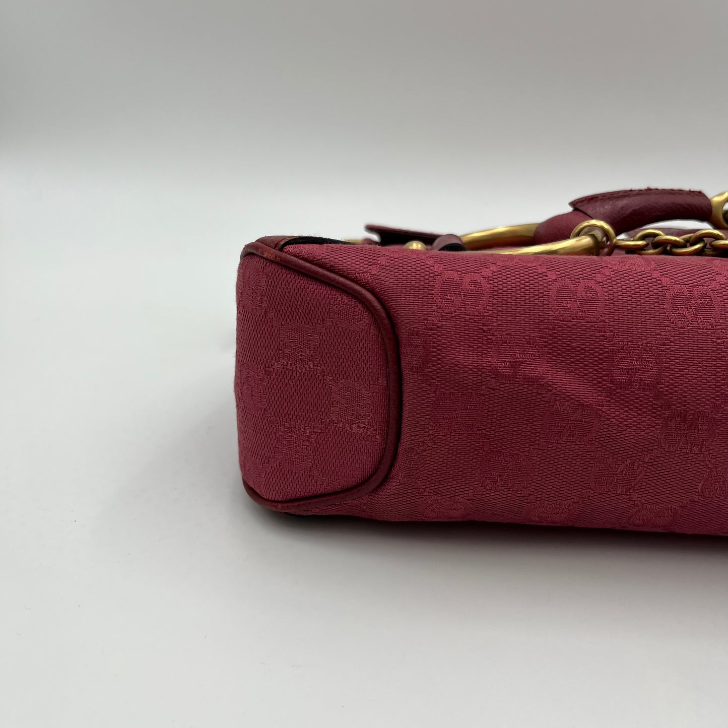 Gucci Pink GG Canvas and Leather Horsebit Shoulder Bag