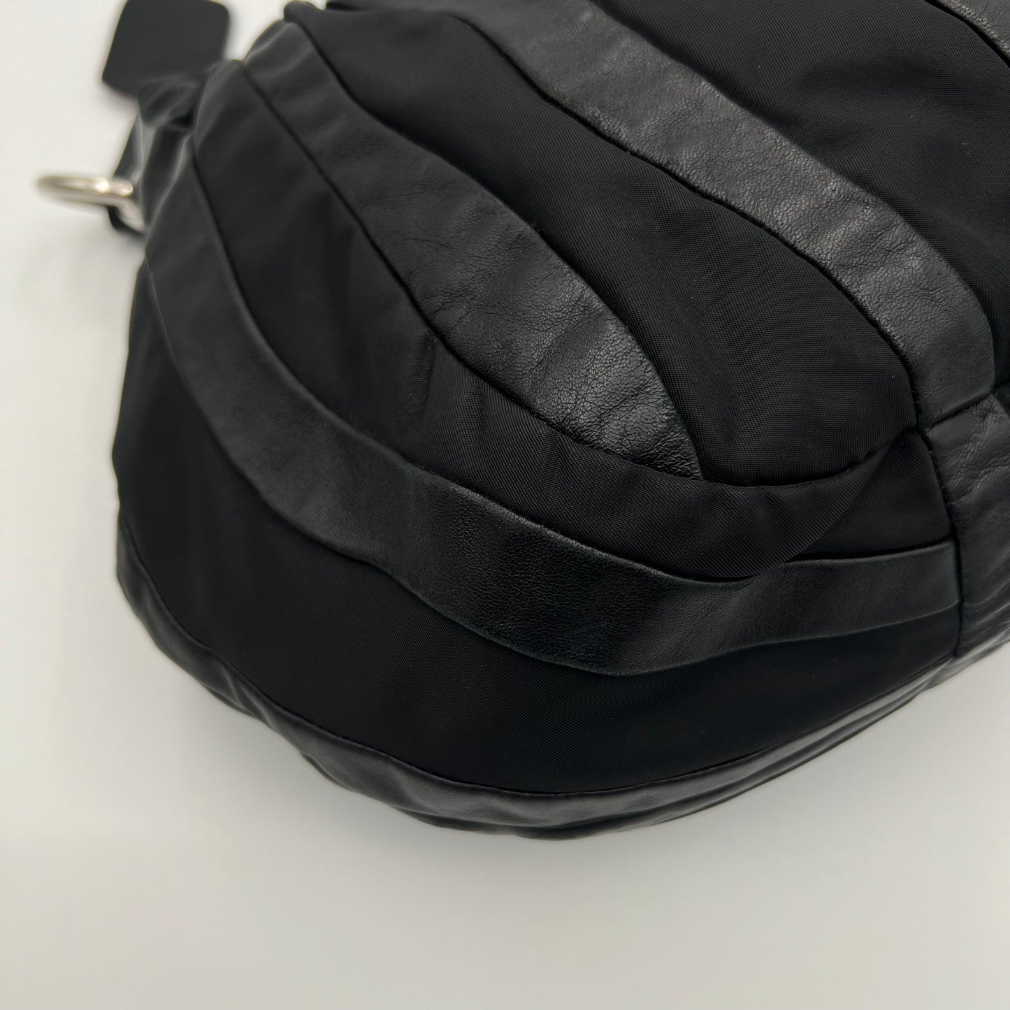 Prada Black Tessuto and Nappa Stripes Large Hobo Bag