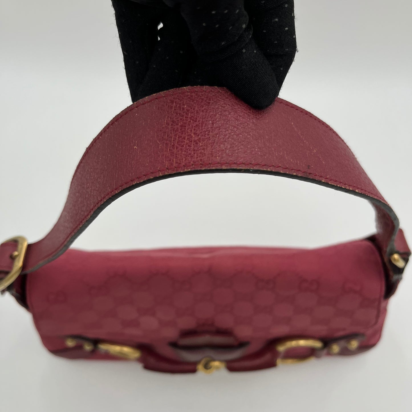Gucci Pink GG Canvas and Leather Horsebit Shoulder Bag