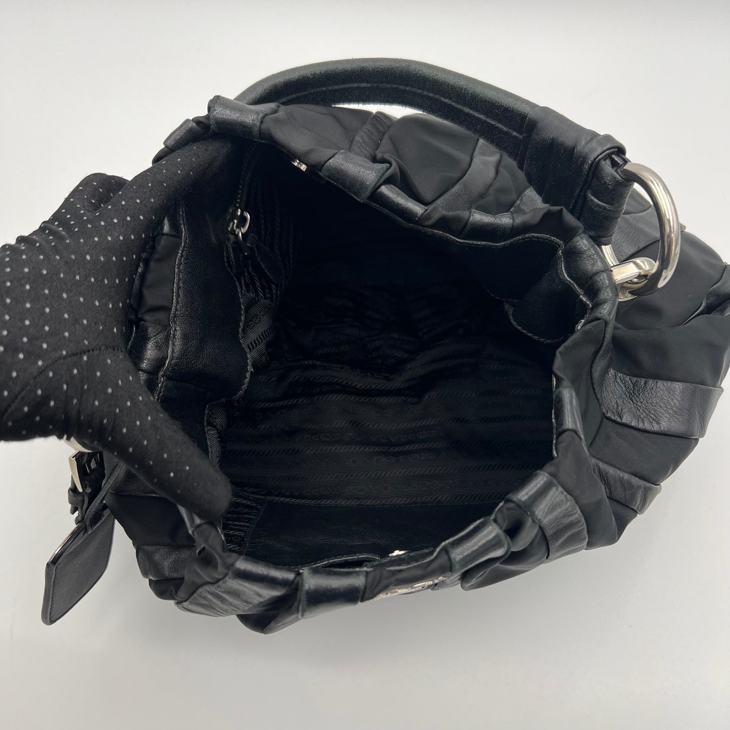 Prada Black Tessuto and Nappa Stripes Large Hobo Bag