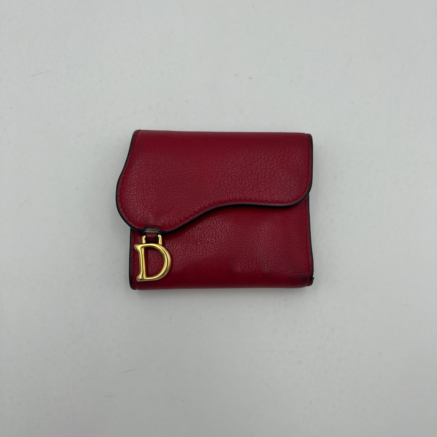 Christian Dior Red Leather Saddle Lotus Short Wallet GHW