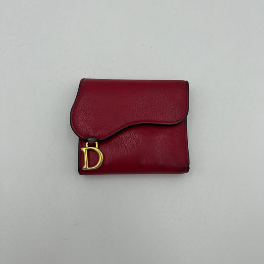 Christian Dior Red Leather Saddle Lotus Short Wallet GHW