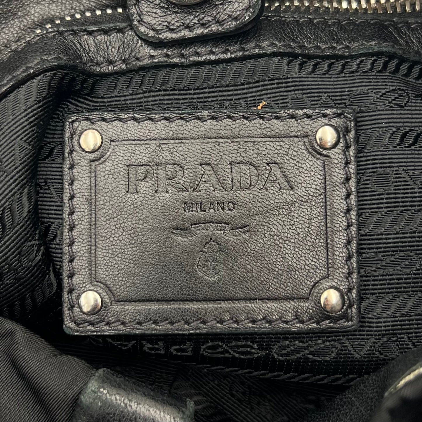 Prada Black Tessuto and Nappa Stripes Large Hobo Bag