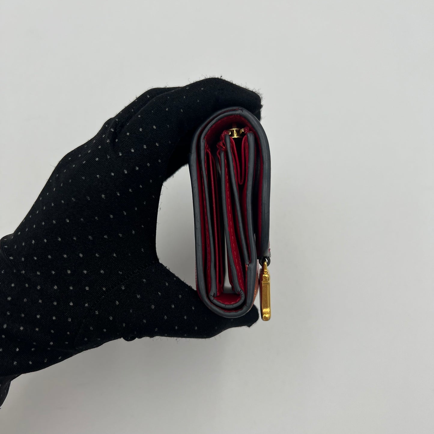 Christian Dior Red Leather Saddle Lotus Short Wallet GHW