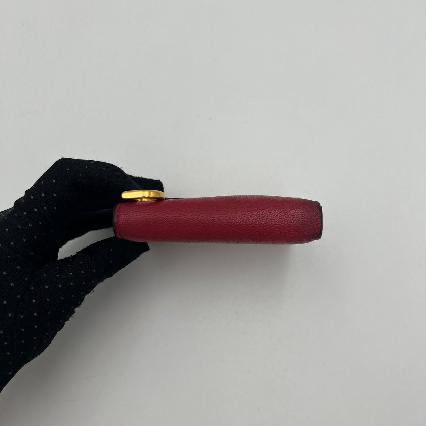Christian Dior Red Leather Saddle Lotus Short Wallet GHW