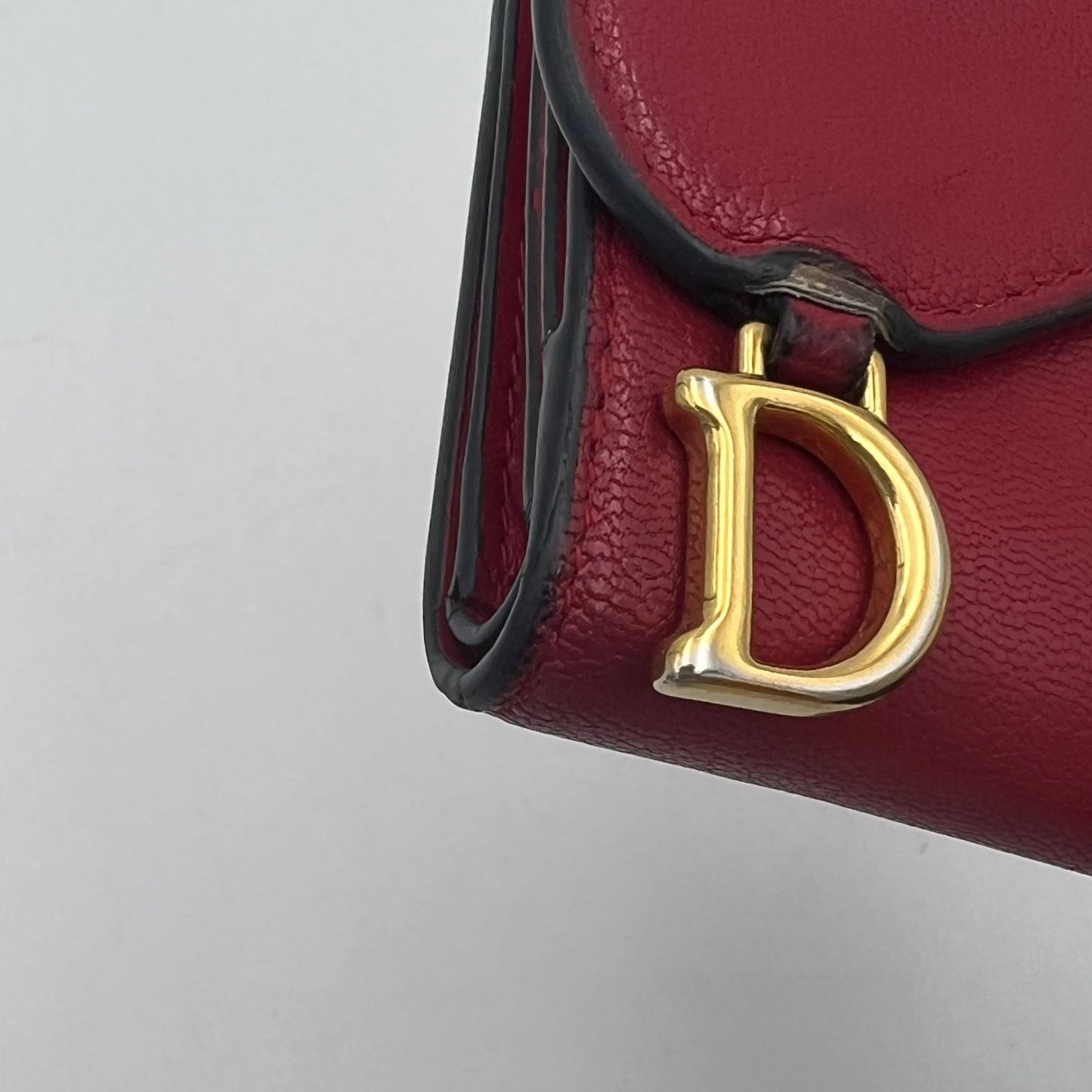 Christian Dior Red Leather Saddle Lotus Short Wallet GHW