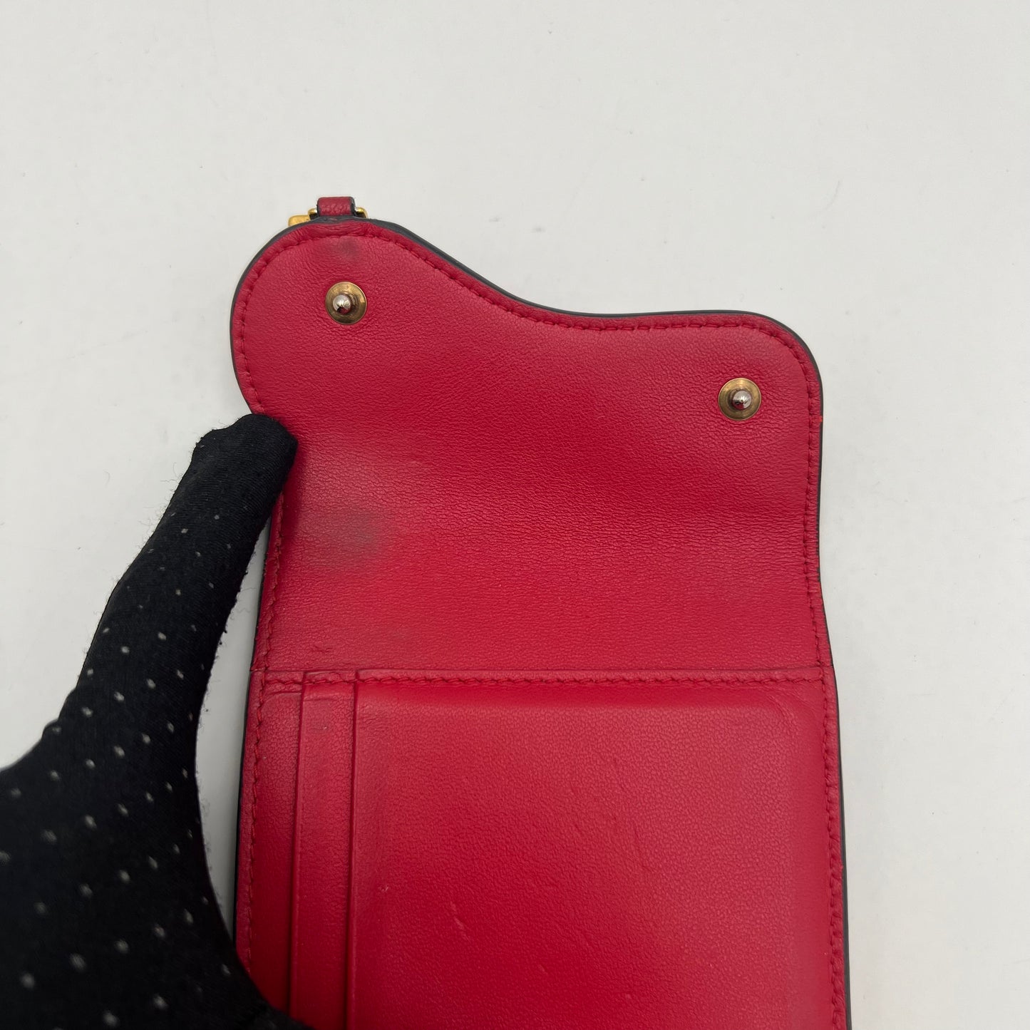 Christian Dior Red Leather Saddle Lotus Short Wallet GHW
