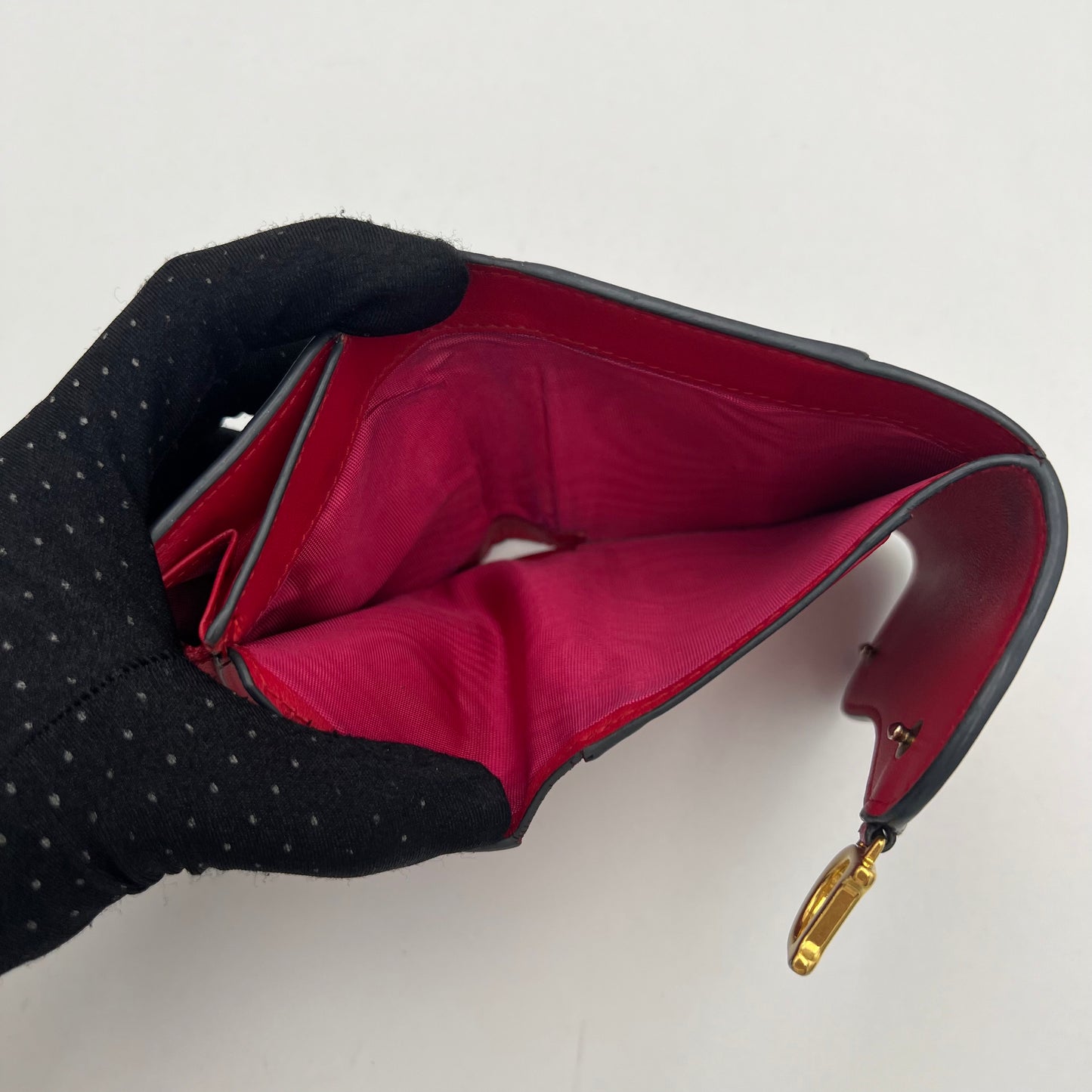 Christian Dior Red Leather Saddle Lotus Short Wallet GHW