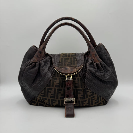 Fendi Tobacco Zucca and Textured Leather Spy Bag