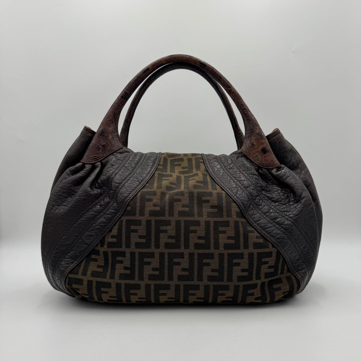 Fendi Tobacco Zucca and Textured Leather Spy Bag