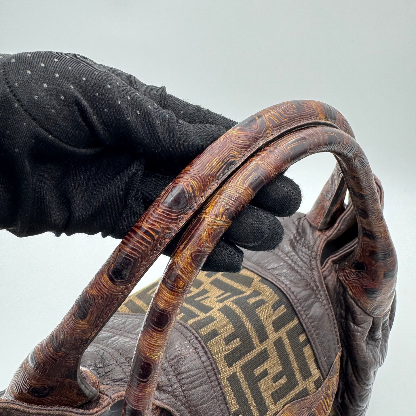 Fendi Tobacco Zucca and Textured Leather Spy Bag