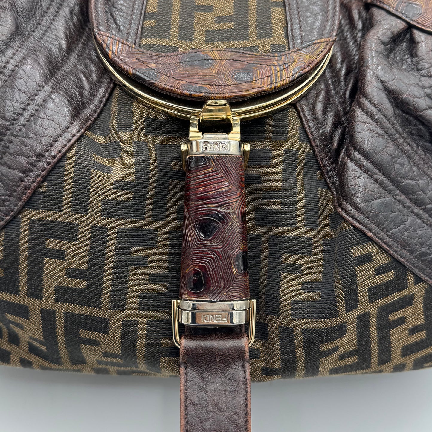 Fendi Tobacco Zucca and Textured Leather Spy Bag