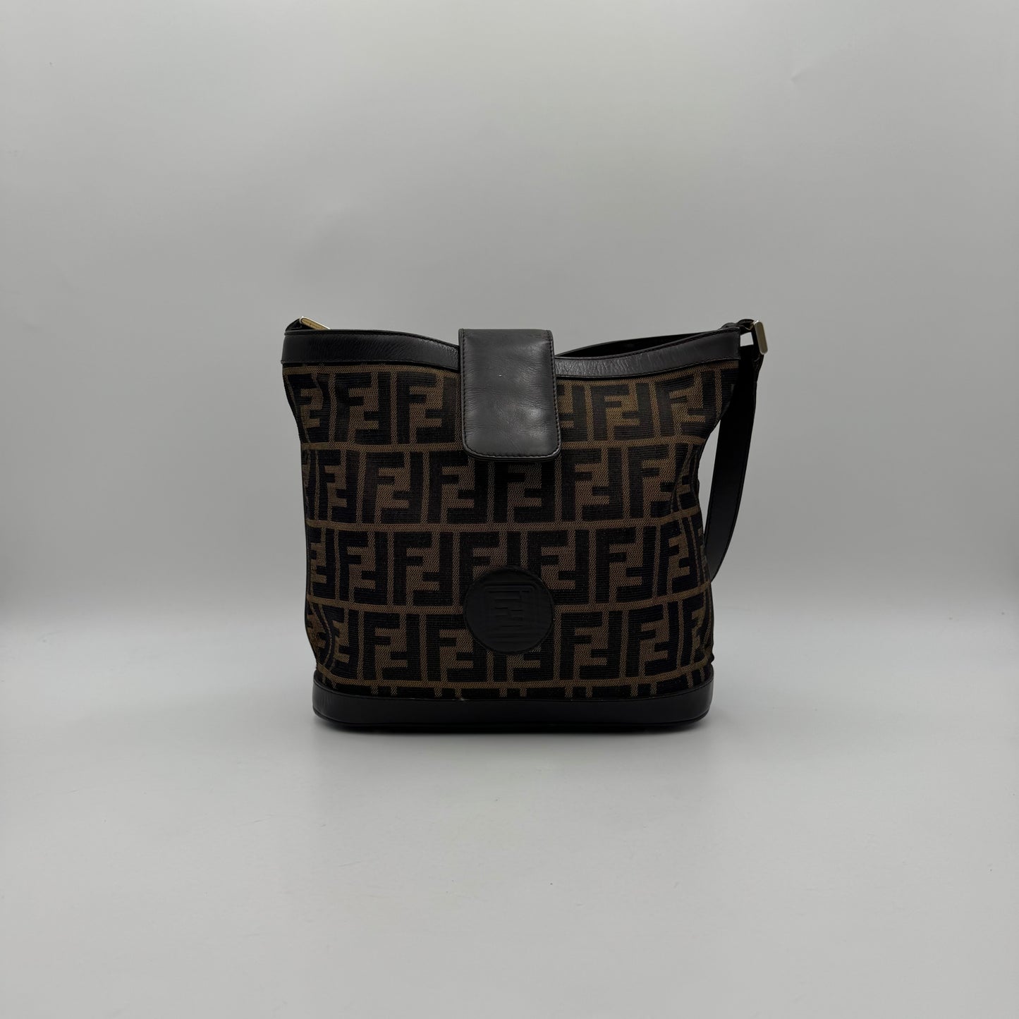 Fendi Tobacco Zucca Canvas and Leather Bucket Shoulder Bag