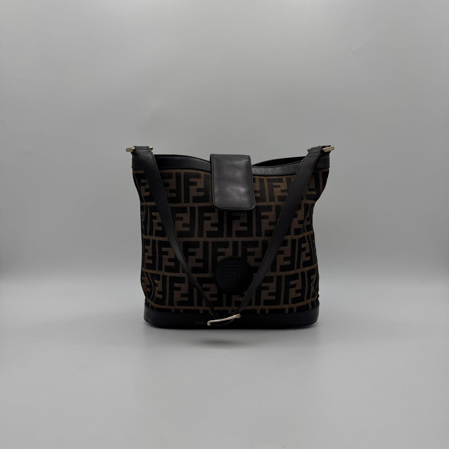 Fendi Tobacco Zucca Canvas and Leather Bucket Shoulder Bag