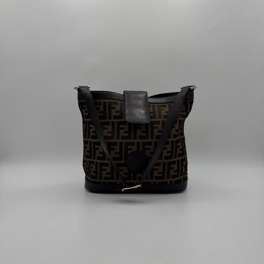 Fendi Tobacco Zucca Canvas and Leather Bucket Shoulder Bag