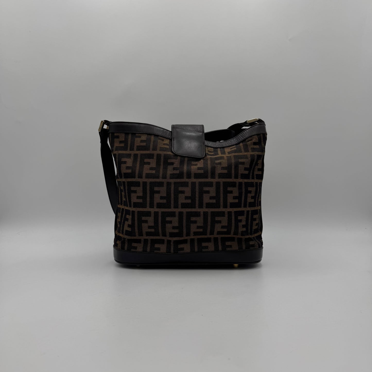 Fendi Tobacco Zucca Canvas and Leather Bucket Shoulder Bag