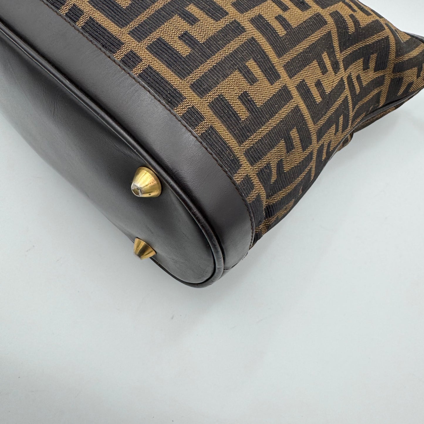 Fendi Tobacco Zucca Canvas and Leather Bucket Shoulder Bag