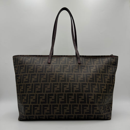 Fendi Tobacco Zucca Spalmati Shopper Roll Tote