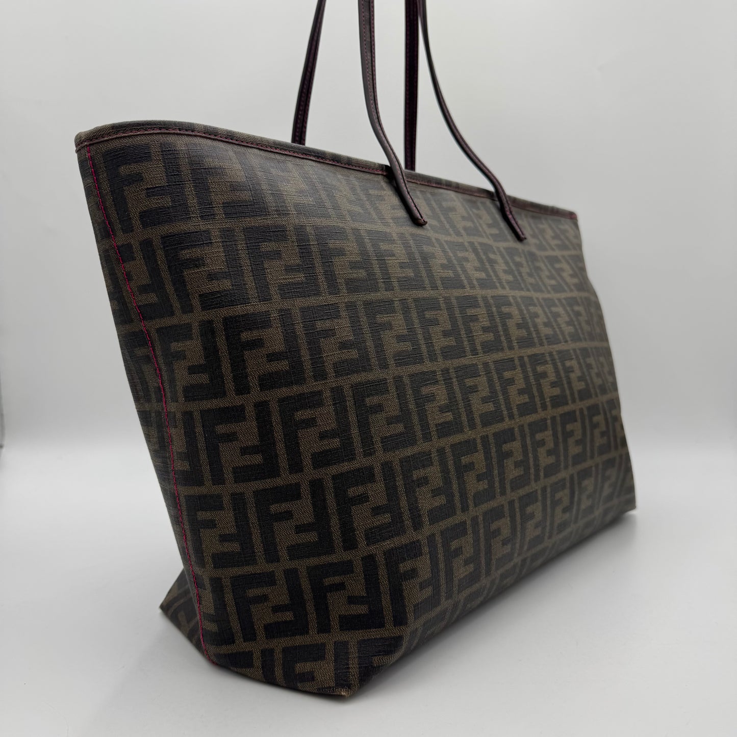 Fendi Tobacco Zucca Spalmati Shopper Roll Tote
