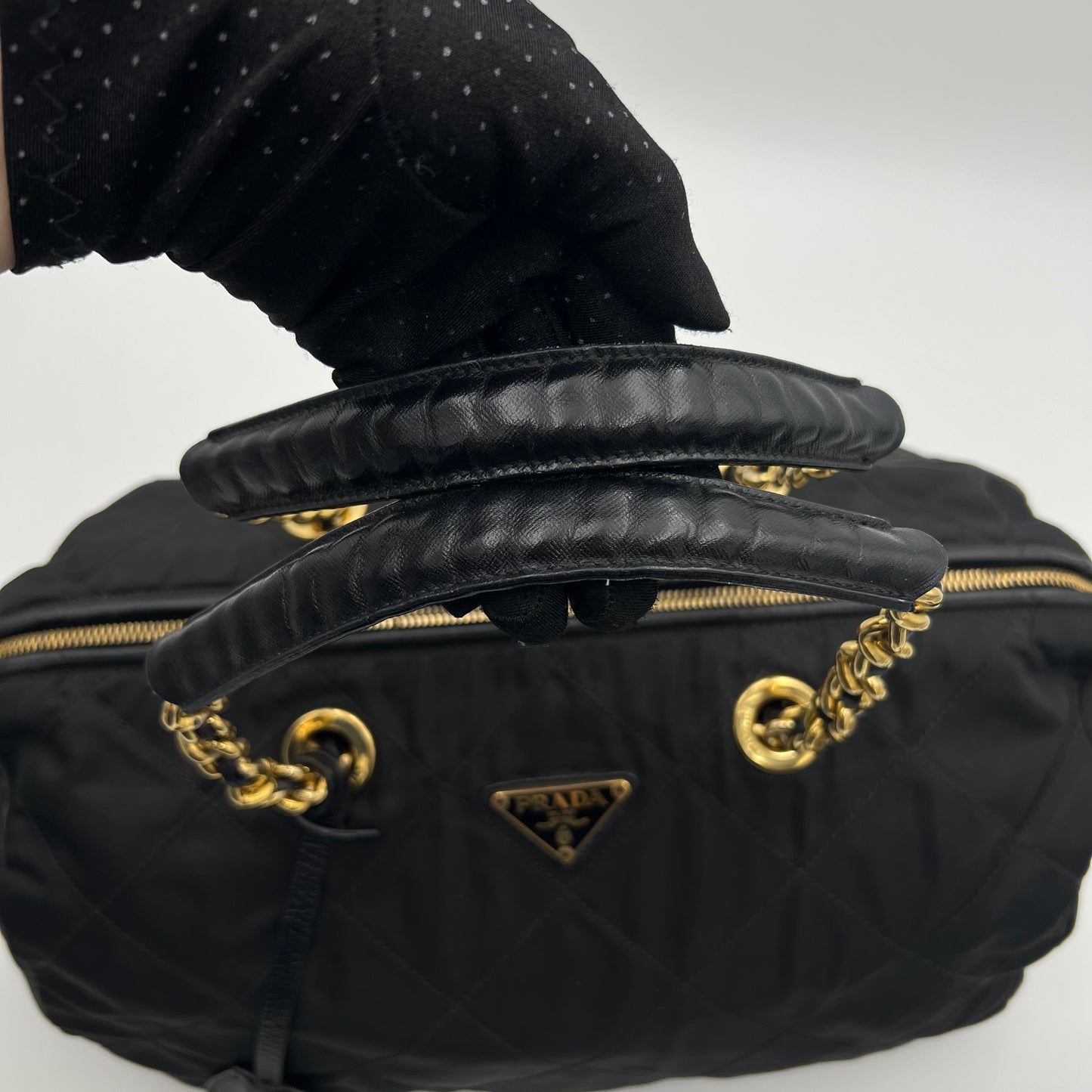 Prada Black Quilted Nylon Large Chain Bauletto Bag