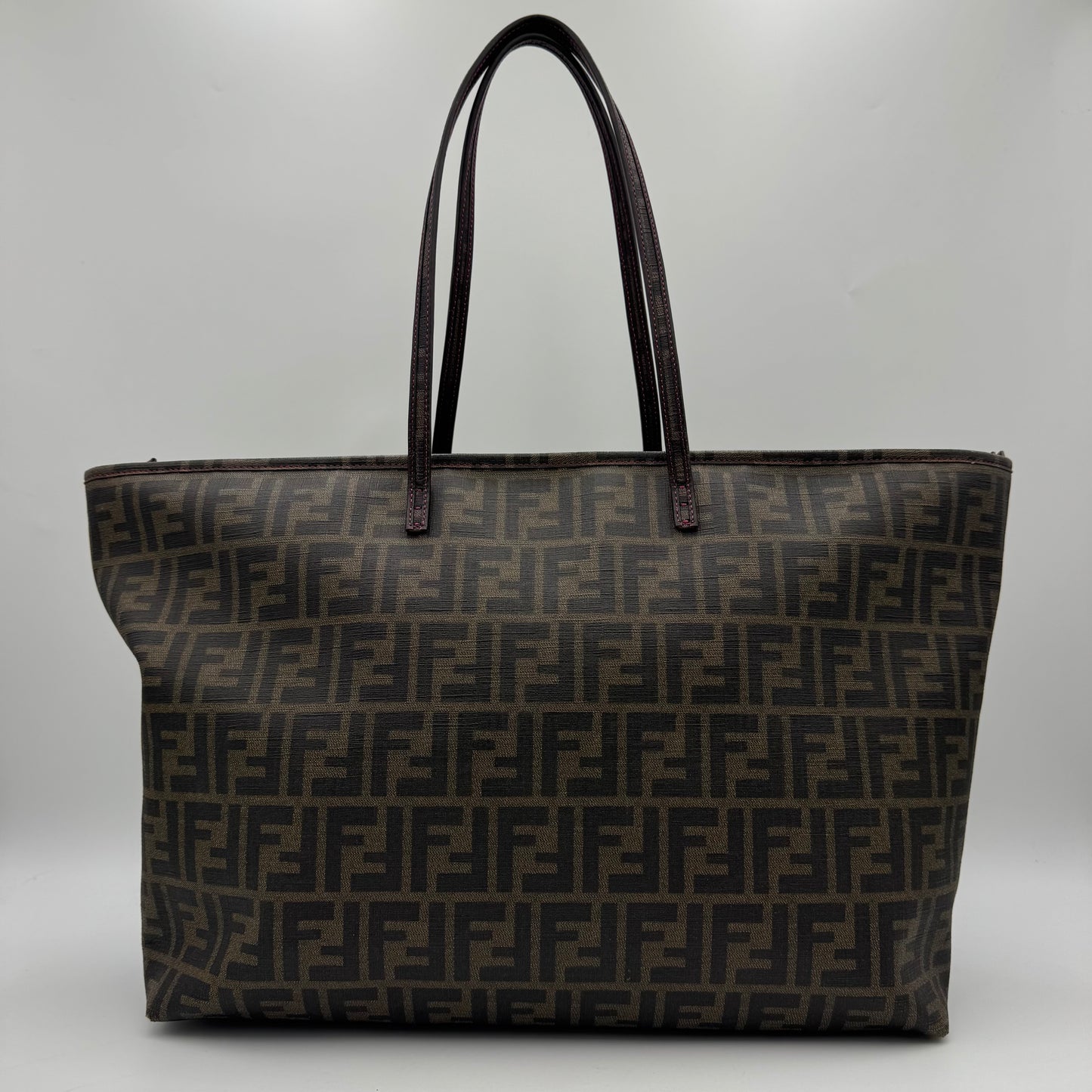 Fendi Tobacco Zucca Spalmati Shopper Roll Tote