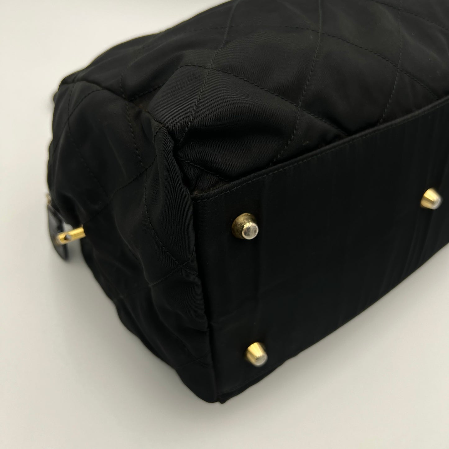 Prada Black Quilted Nylon Large Chain Bauletto Bag