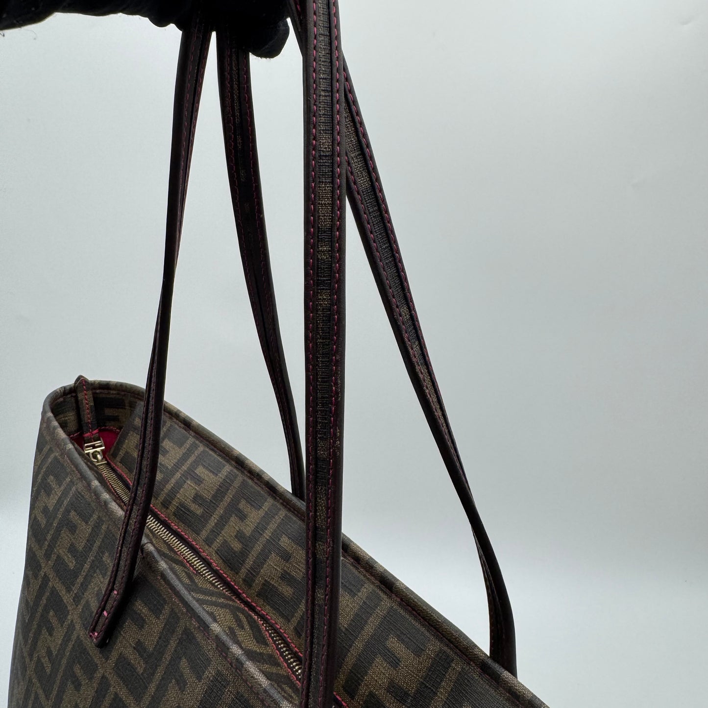 Fendi Tobacco Zucca Spalmati Shopper Roll Tote