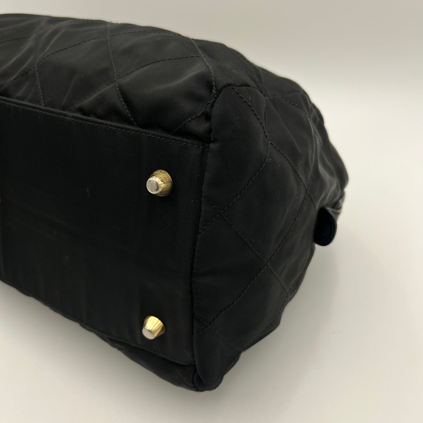 Prada Black Quilted Nylon Large Chain Bauletto Bag