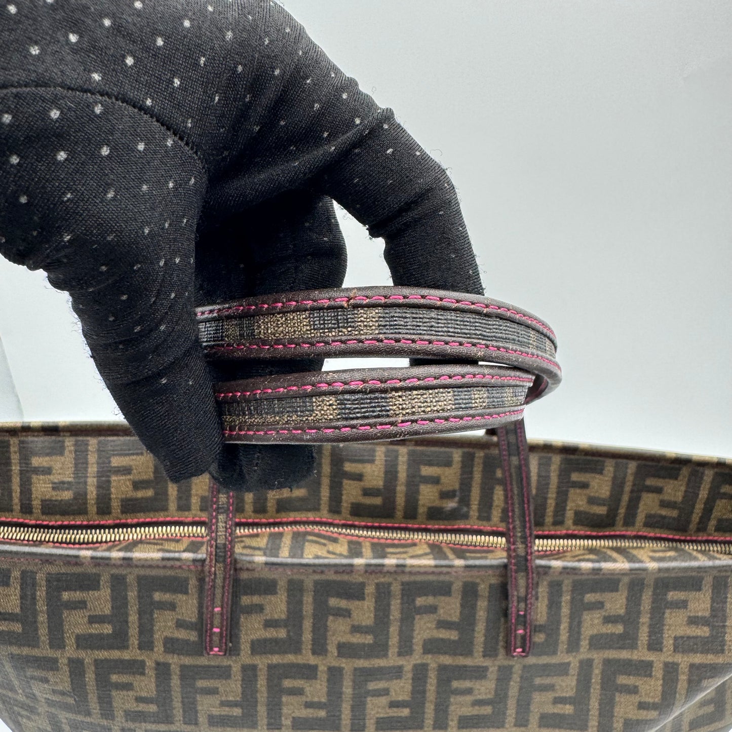 Fendi Tobacco Zucca Spalmati Shopper Roll Tote