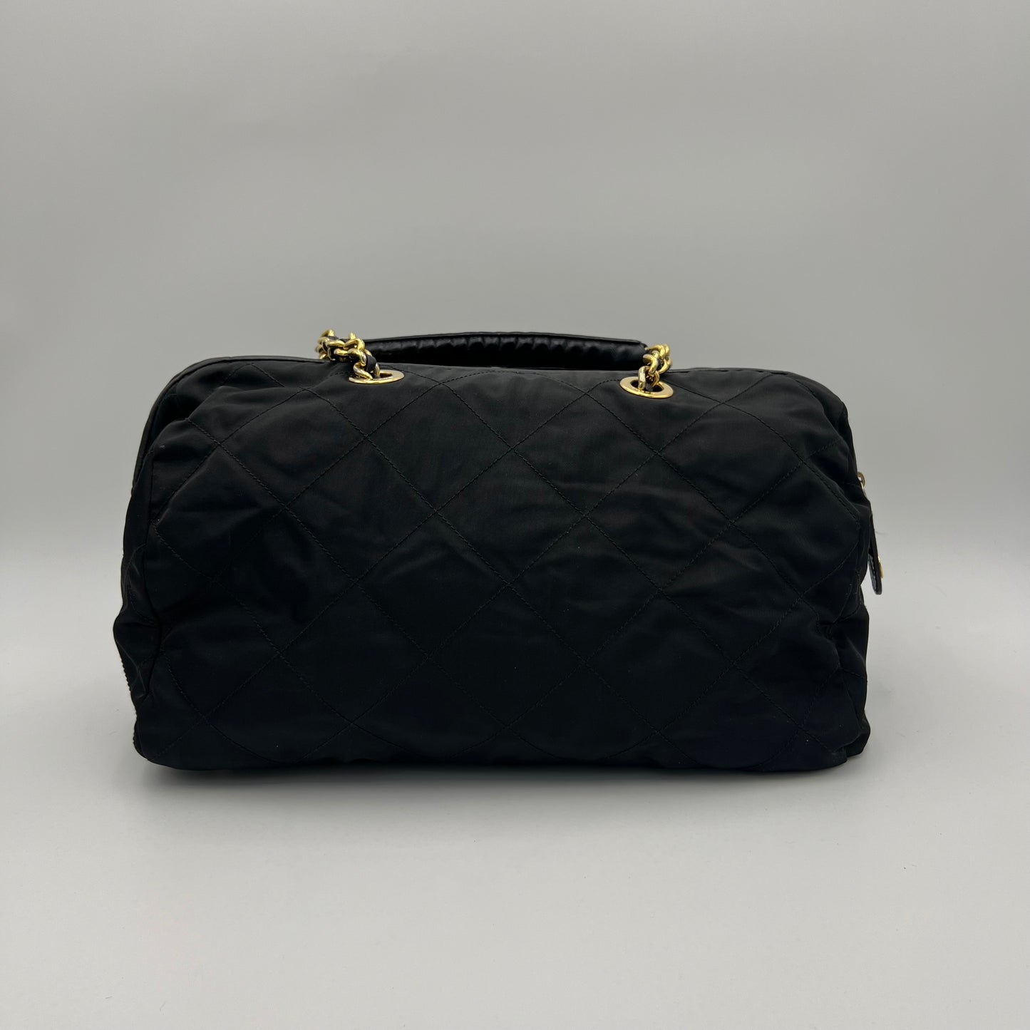 Prada Black Quilted Nylon Large Chain Bauletto Bag