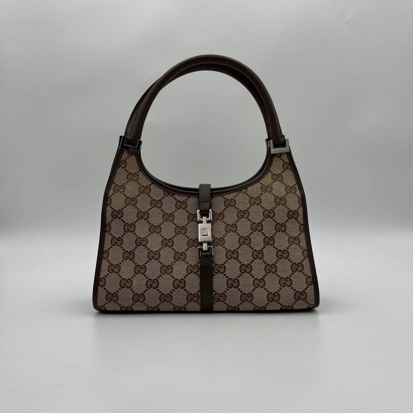 Gucci Brown Monogram Canvas Brown Leather Bardot Jackie